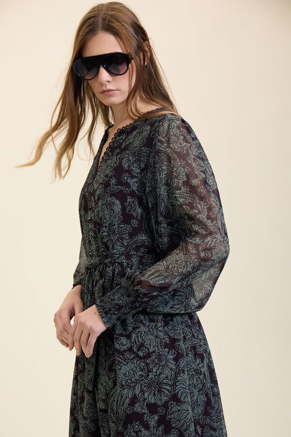 Meisie Vestido largo de gasa con estampado floral Estampado turquesa