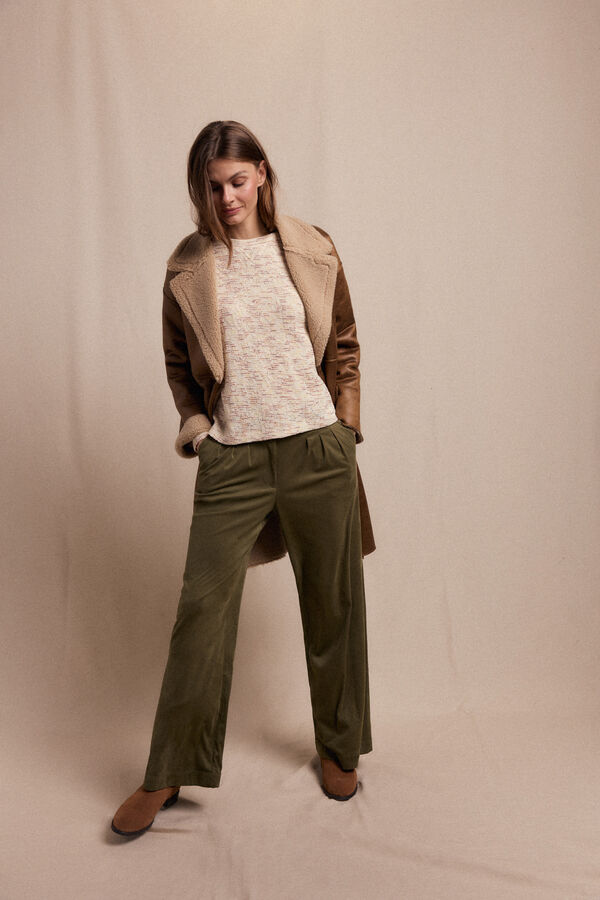 Slowlove Abrigo efecto doble faz largo Beige