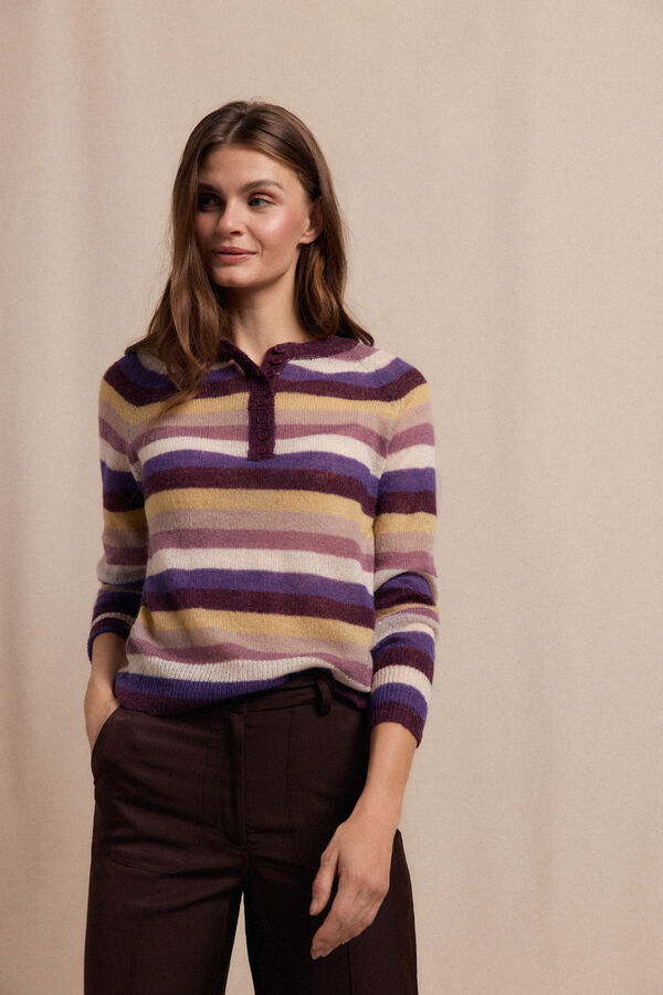 Slowlove Jersey botones rayas Lila