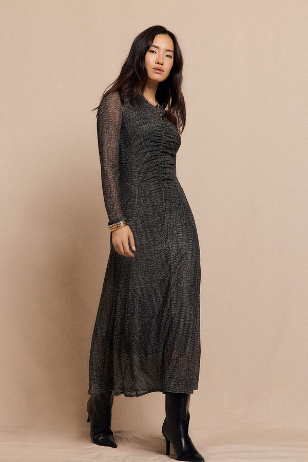 Slowlove Vestido punto estampado frunce Estampado gris