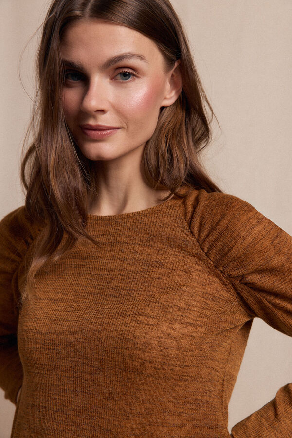 Slowlove Top frunces manga Dorado