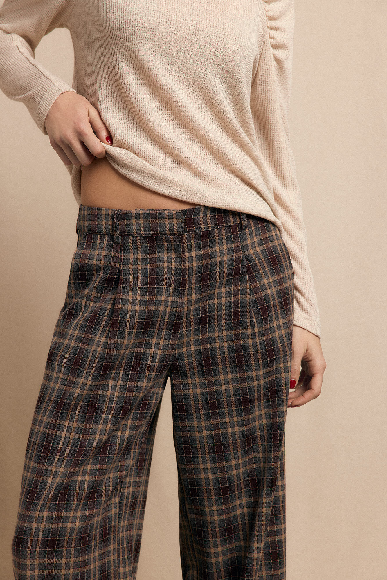 Slowlove Pantal&oacute;n de pinzas de cuadros