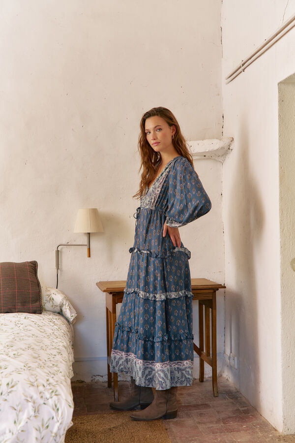 Jaase Vestido largo Luciana estampado Nico Azul