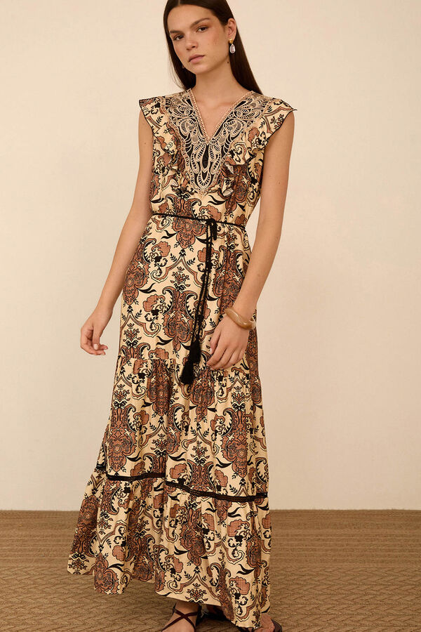 Meisie Vestido largo estampado pasley Marr&oacute;n