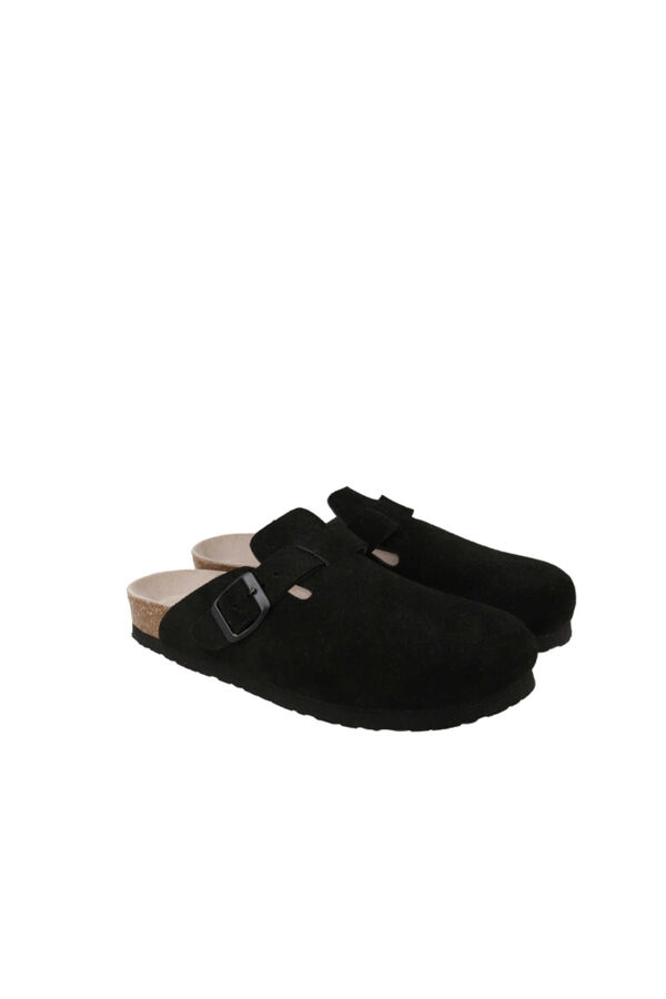 Genuins Zueco de piel serraje Negro