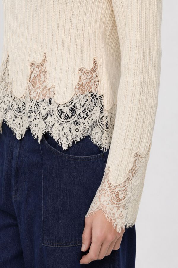 Object Jersey fino encajes Beige