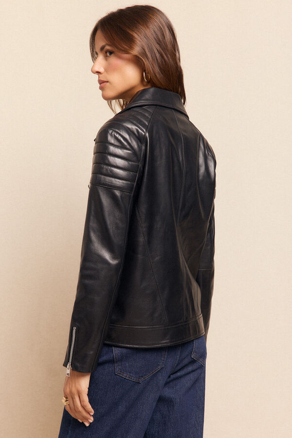 Slowlove Cazadora biker de napa con acolchado en hombros Negro