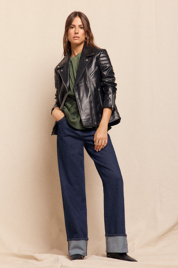 Slowlove Cazadora biker de napa con acolchado en hombros Negro