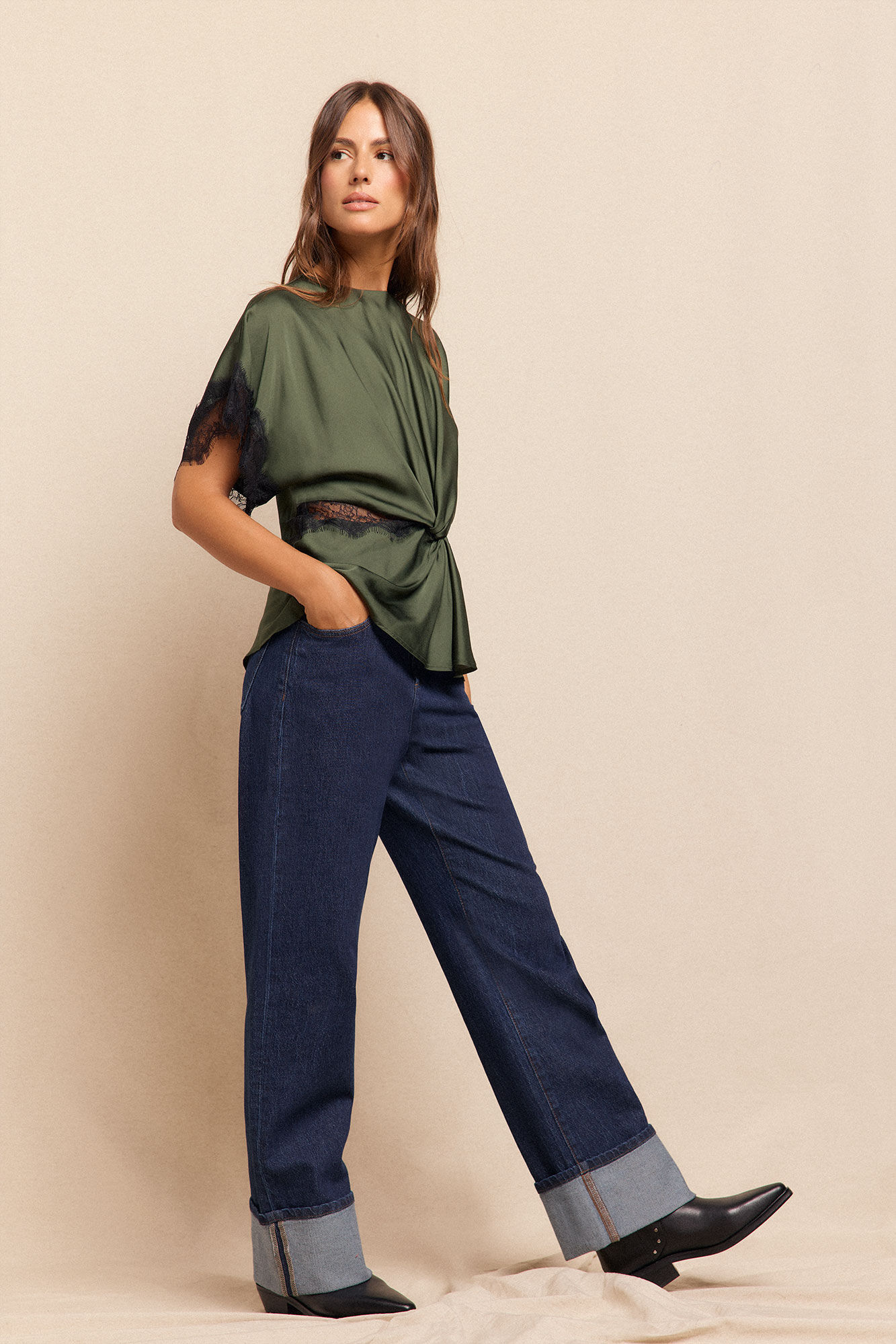 Slowlove Blusa satinada encajes