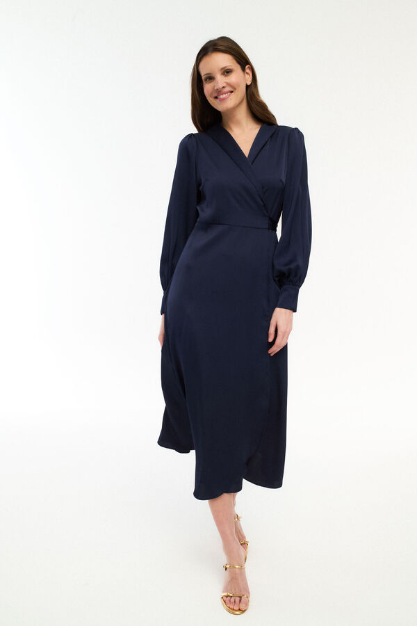 Vila Vestido midi cruzado satinado Azul marino