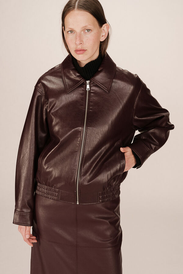 Grace & Mila Cazadora bomber en cuero Granate