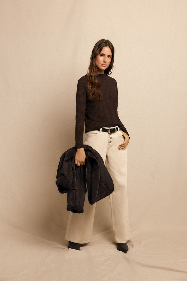 Slowlove Top b&aacute;sico estructura Marr&oacute;n oscuro