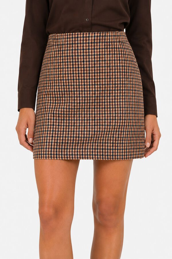 Vila Falda mini de cuadros vichy Marr&oacute;n