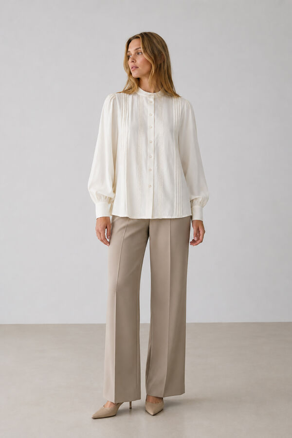 Vila Blusa con detalles plisados y encaje Blanco