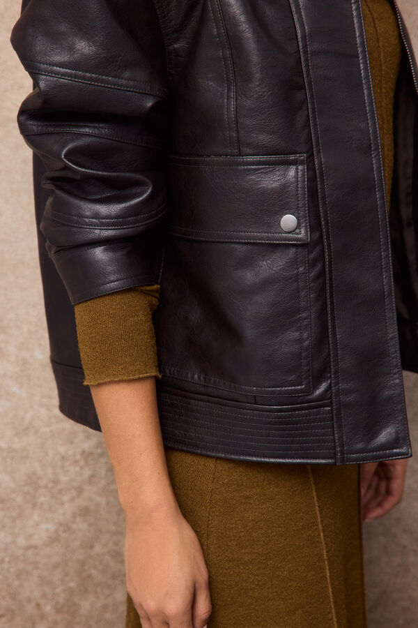 Slowlove Cazadora biker pespuntes Marr&oacute;n oscuro