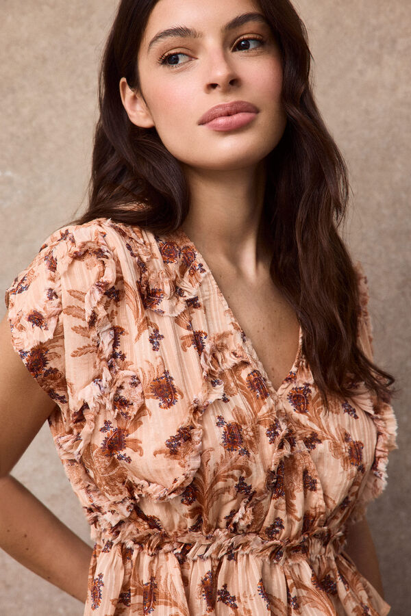 Slowlove Blusa estamapda fluida Estampado naranja