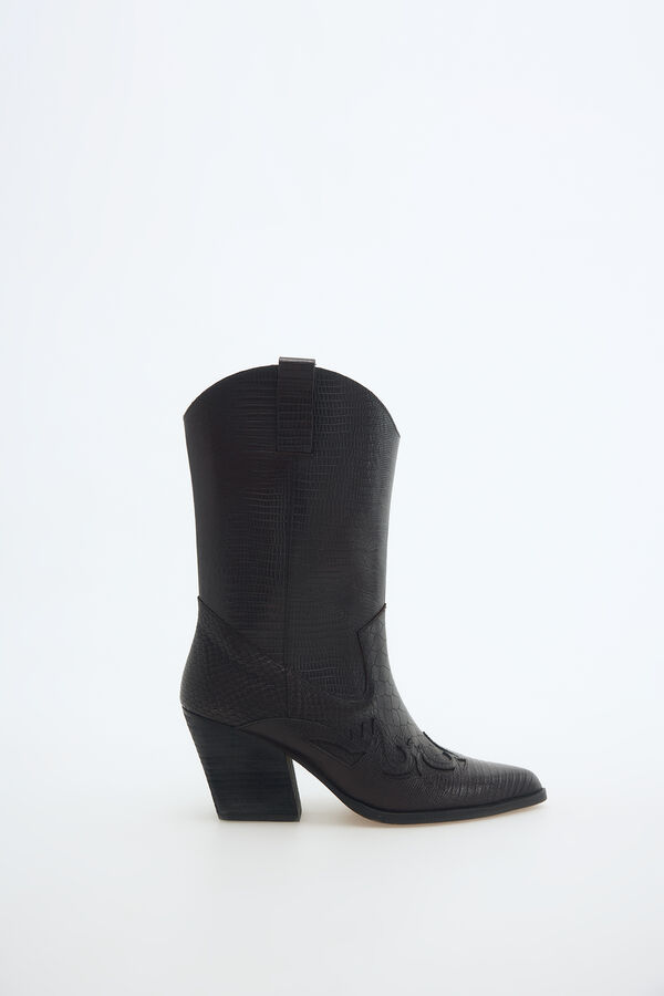 Slowlove Bota estilo cowboy realizada en piel con efecto cocodrilo Negro