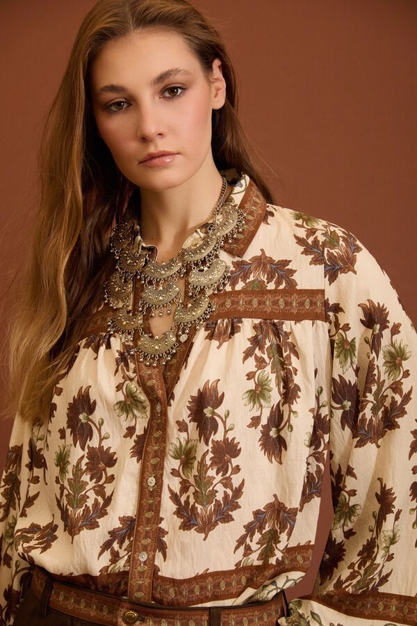 Meisie Blusa estampada con mangas abullonadas Estampado beige