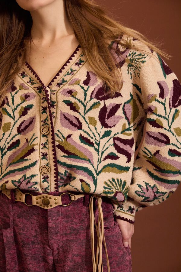 Meisie C&aacute;rdigan jacquard floral Estampado beige