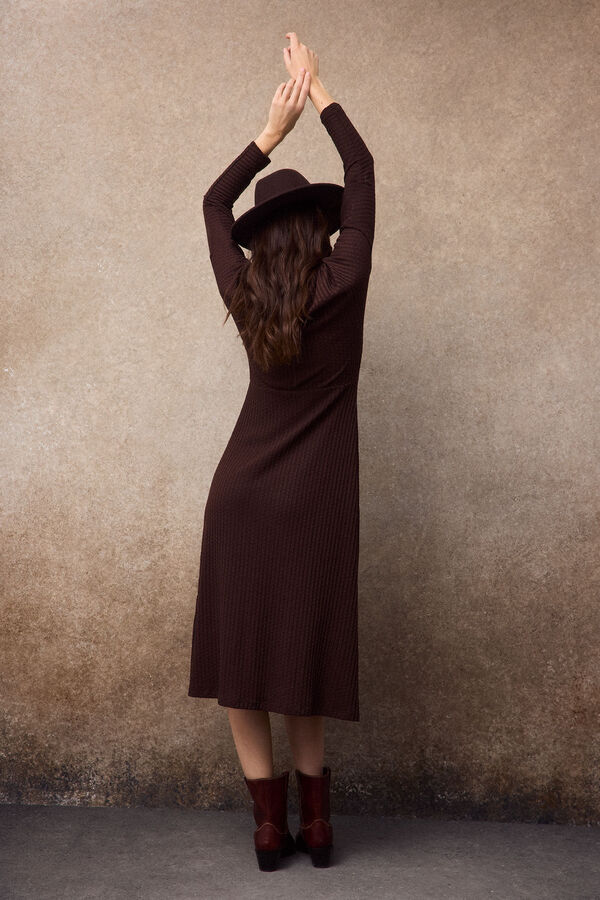 Slowlove Vestido estructura manga murci&eacute;lago Marr&oacute;n oscuro