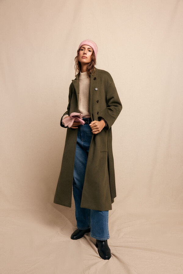 Slowlove Abrigo largo con doble botonadura Kaki