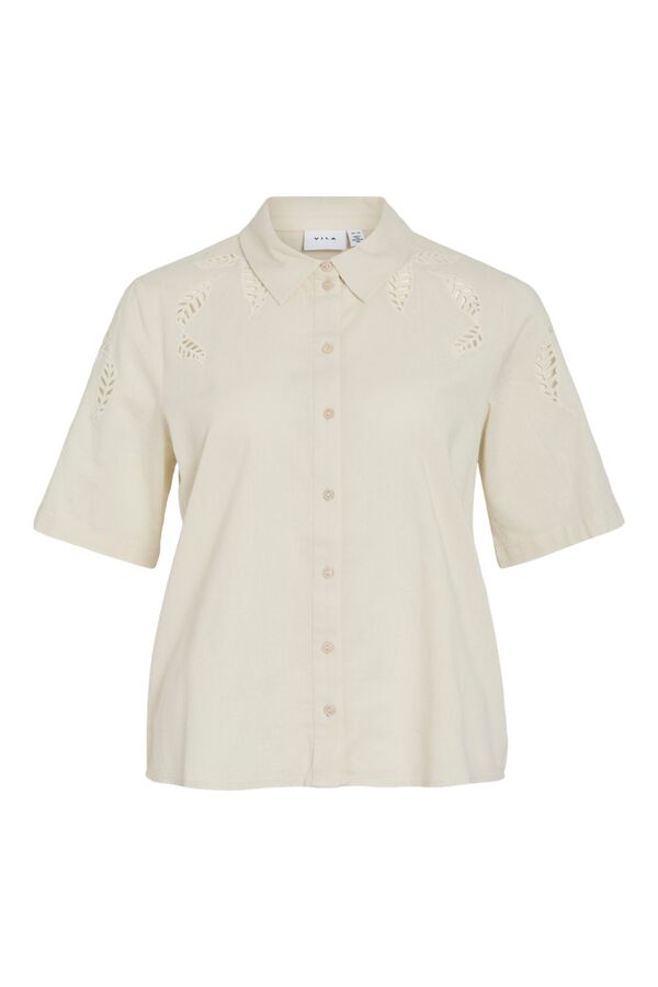 Vila Camisa de manga corta con bordados Beige