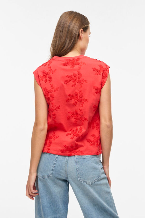 Vila Top sin mangas con bordados de algod&oacute;n Coral