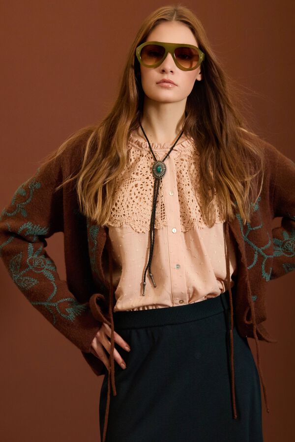 Meisie C&aacute;rdigan con lazos bordados Estampado beige