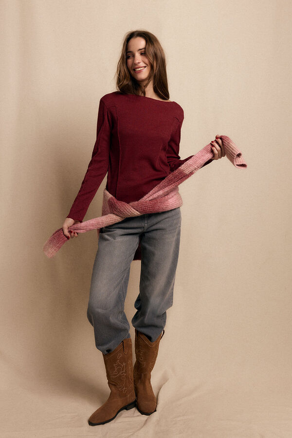 Slowlove Top básico melange Granate