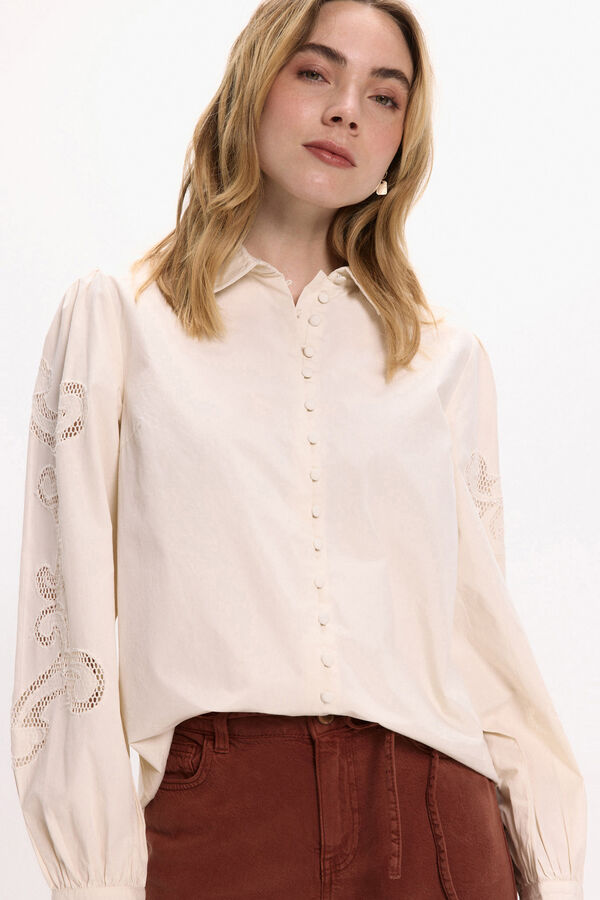 Vila Camisa con calados de algod&oacute;n org&aacute;nico Beige