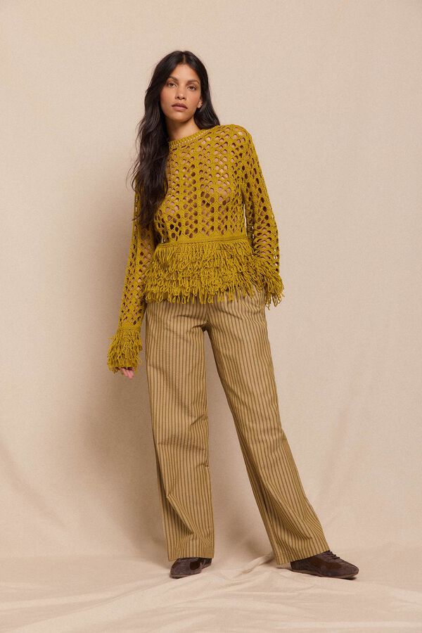 Slowlove Pantalón de rayas pijamero Estampado verde