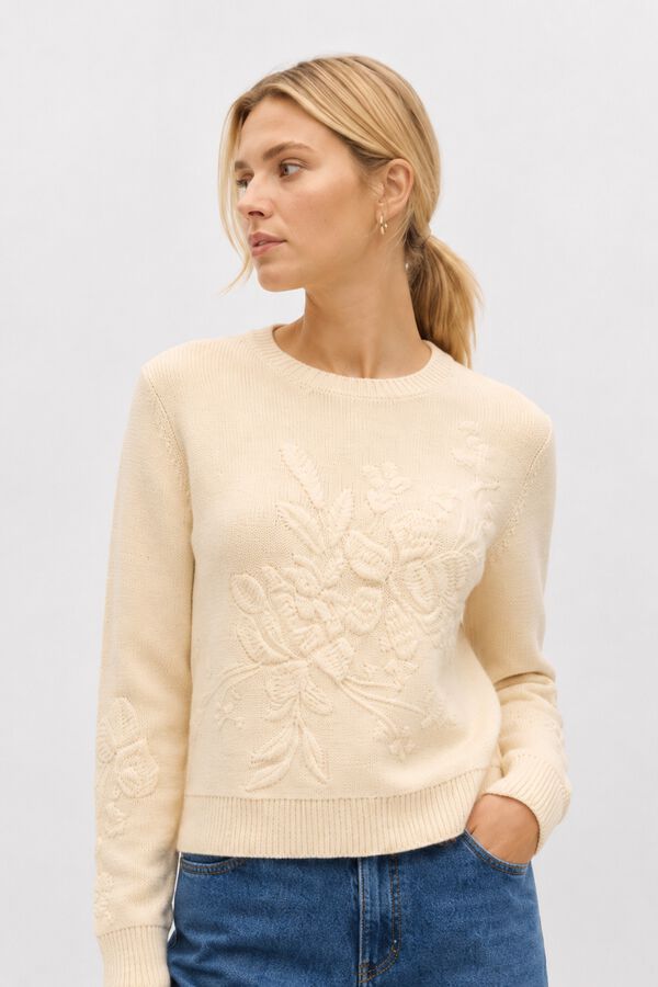 Object Jersey punto bordado flores Beige