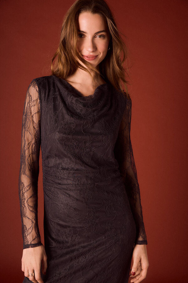 Slowlove Vestidao largo encaje Gris oscuro