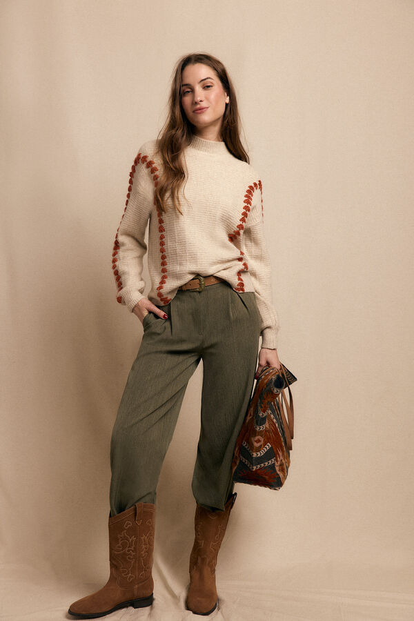 Slowlove Jersey bordado contraste Beige