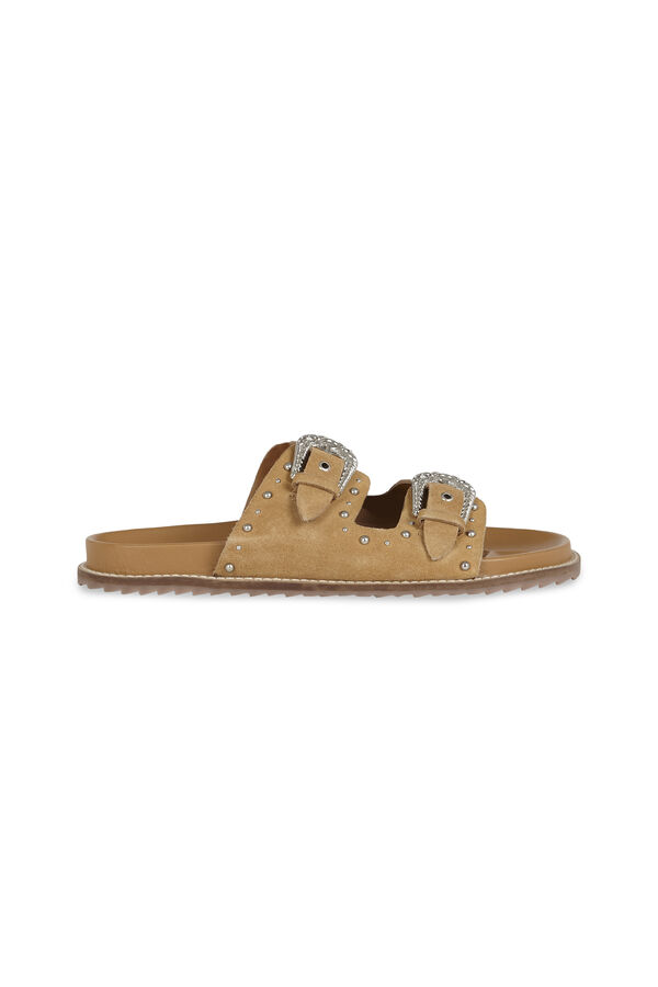 Slowlove Sandalia piel tachuelas Marr&oacute;n