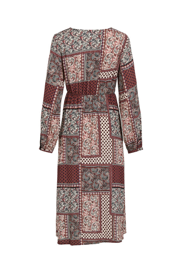 Vila Vestido midi estampado patchwork Marr&oacute;n