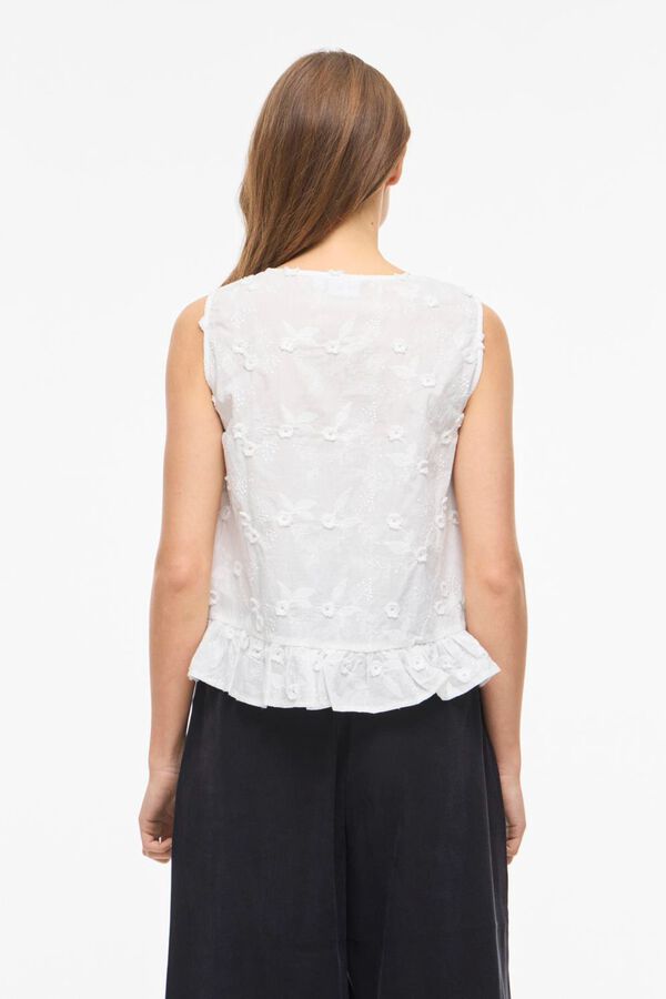 Vila Blusa de algod&oacute;n org&aacute;nico con flores bordadas Blanco