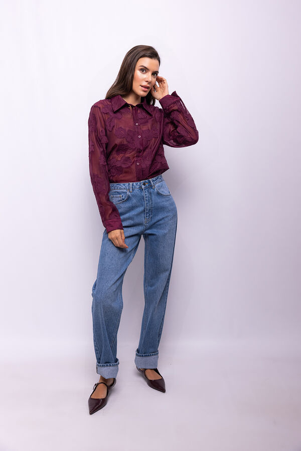 Object Camisa bordada flores Morado
