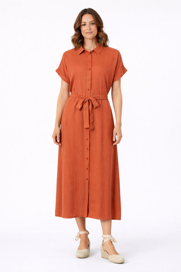 Vila Vestido camisero midi con l&uacute;rex Naranja