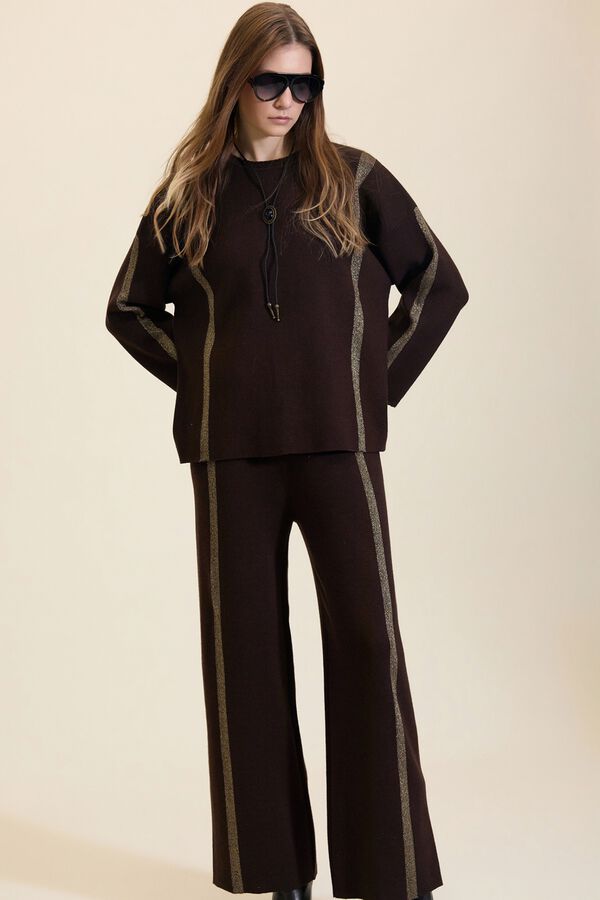 Meisie Jersey con rayas de lurex Marr&oacute;n oscuro
