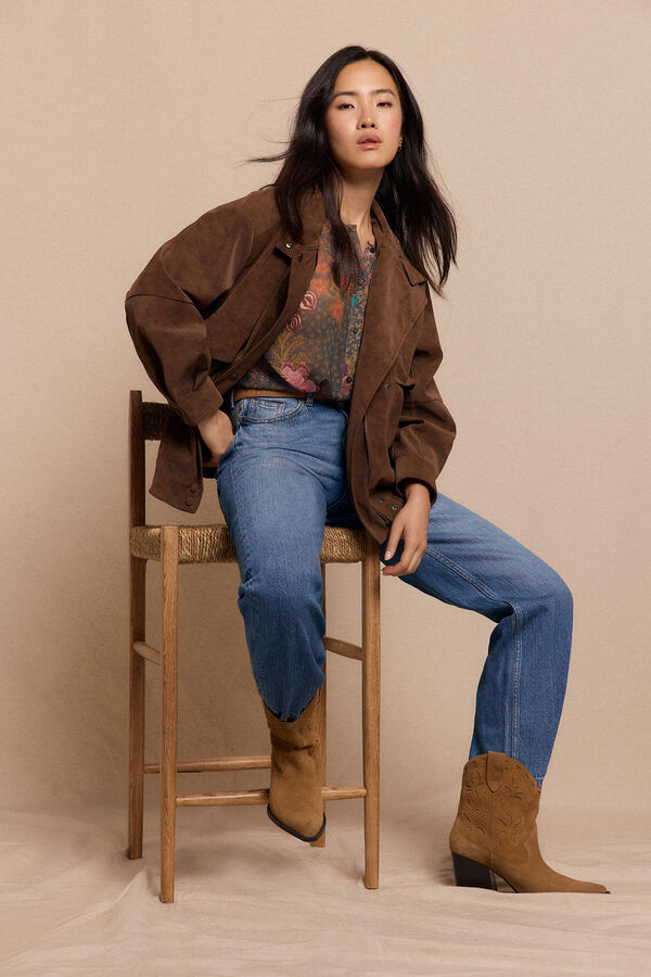 Slowlove Cazadora motera efecto piel Beige