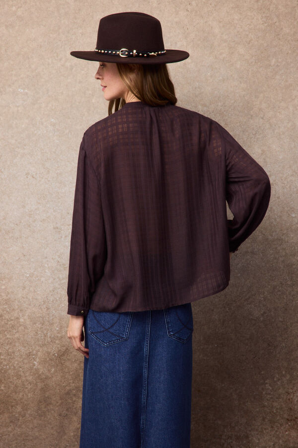 Slowlove Blusa frunce abullonada Marr&oacute;n oscuro