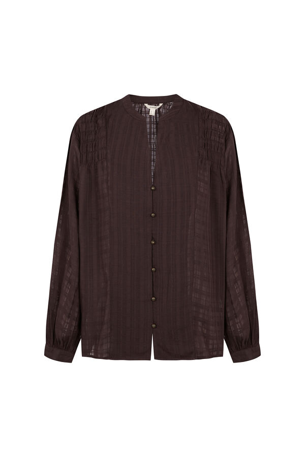 Slowlove Blusa frunce abullonada Marr&oacute;n oscuro