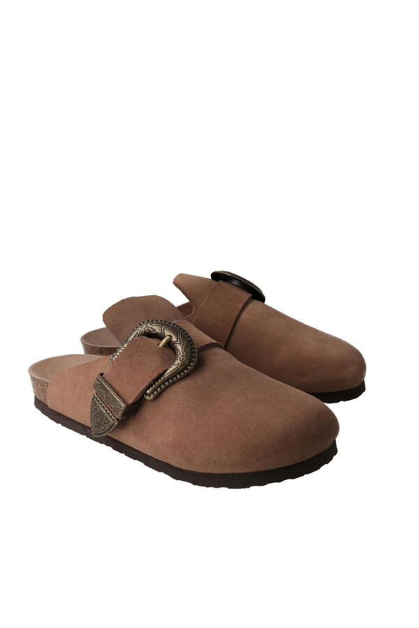 Genuins Zueco piel hebilla estilo cowboy Marr&oacute;n