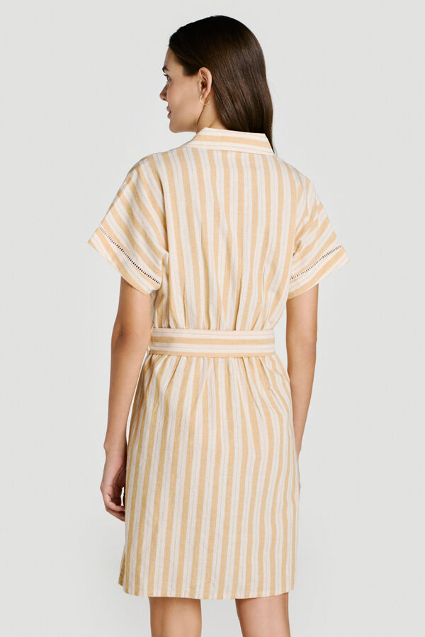 Vila Vestido corto camisero de algod&oacute;n y lino Estampado blanco