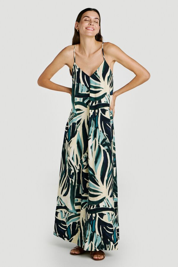 Vila Vestido largo de tirantes con viscosa Verde oscuro