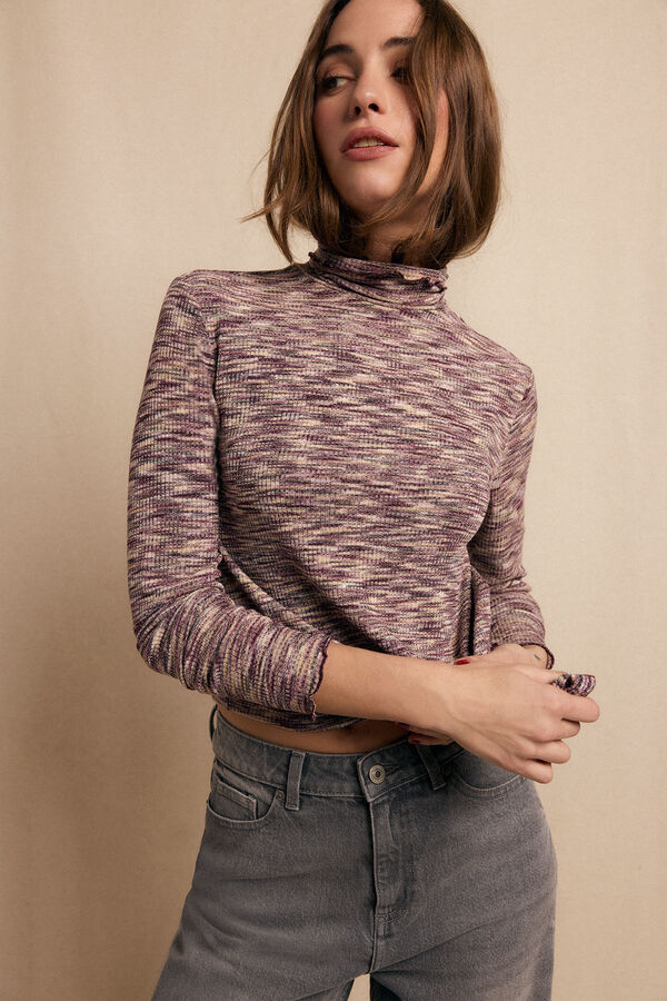 Slowlove Camiseta cuello alto melange Lila