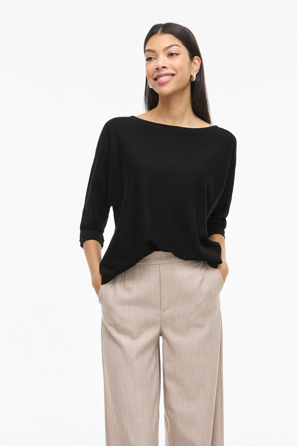 Vila Jersey fino cuello barco Negro