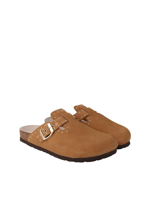 Genuins Zueco de piel serraje Camel