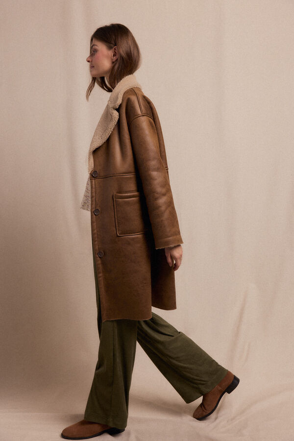 Slowlove Abrigo efecto doble faz largo Beige